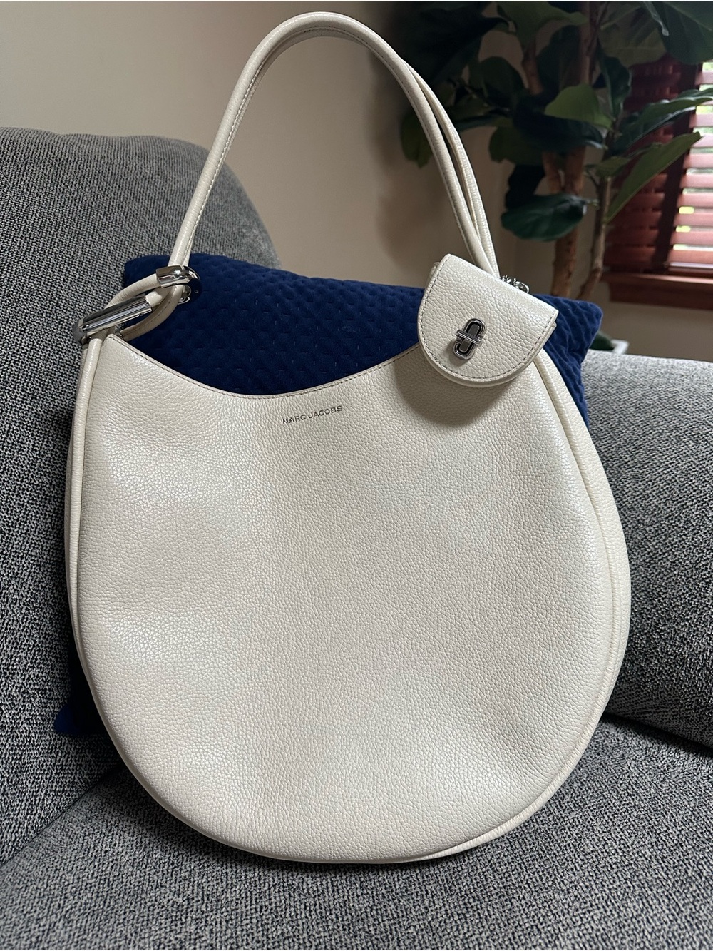 Marc Jacobs Cream Pebbled Leather Crescent Shoulder Bag